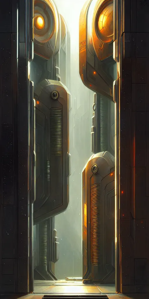 Image similar to hyper realistic art - deco sci - fi double door by jordan grimmer, darek zabrocki