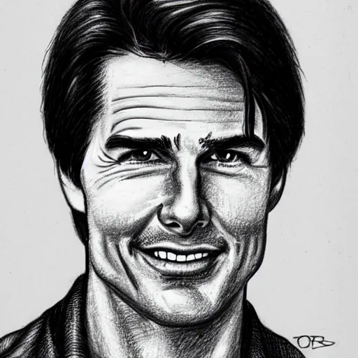 Image similar to a portrait drawing of Tom Cruise drawn by Robert Crumb