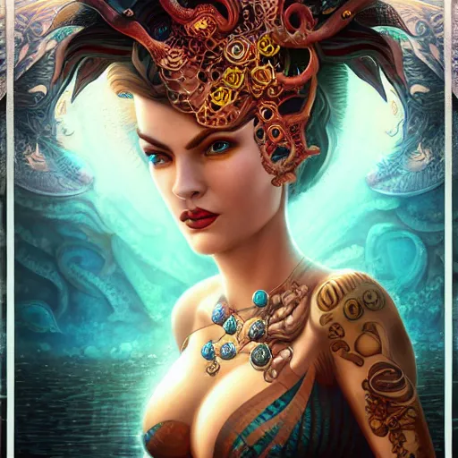 Prompt: underwater naga steampunk queen portrait, Pixar style, by Tristan Eaton Stanley Artgerm and Tom Bagshaw.