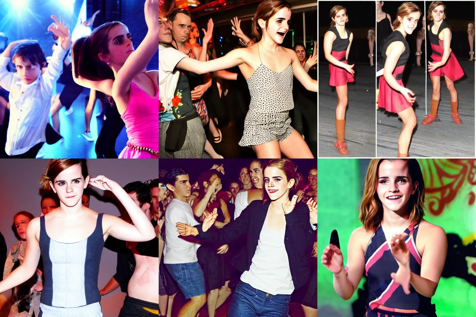 Prompt: Emma Watson doing the robot dance at a dance club