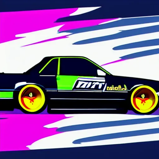 Prompt: a drift car in the style of a 90s anime