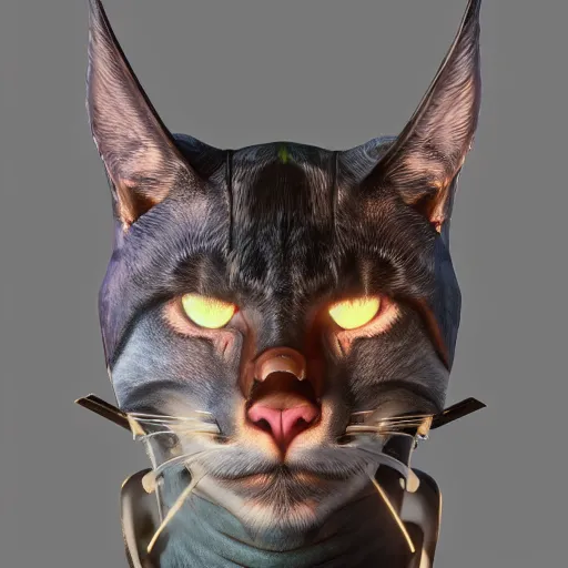 Prompt: a portrait of a warrior cat in a combat stance, cyberpunk, nfts, 3 d rendering, digital, unreal engine, illustration, 8 k resolution, artstation, cinema 4 d, behance hd