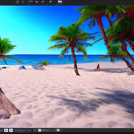 Image similar to very beautiful beach landscape, unreal engine