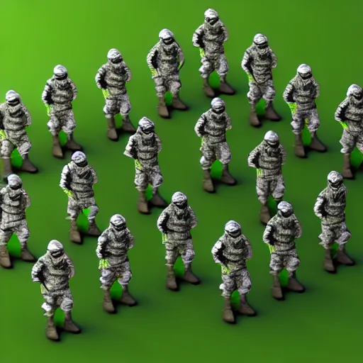 Image similar to Army of cyber soldiers , isometric view , 3d render , octane render , 4k , HD