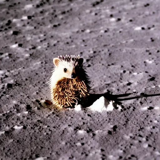 Image similar to high quality photo of hedgehog in astronaut costume on the Moon