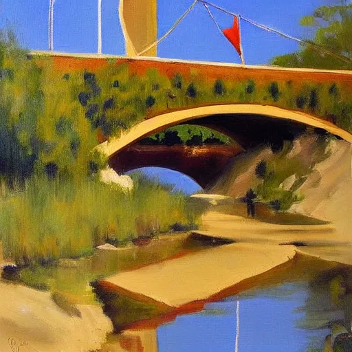 Image similar to beautiful painting of sargent texas bridge by olaf krans