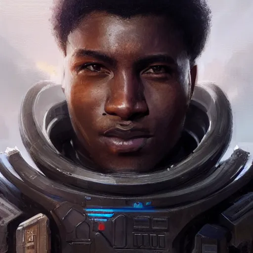 Image similar to portrait of a man by Greg Rutkowski, a black man in his 20s, short hair, military composure, friendly, wearing the tactical gear of the galactic alliance, Star Wars Expanded Universe, highly detailed portrait, digital painting, artstation, concept art, smooth, sharp foccus ilustration, Artstation HQ