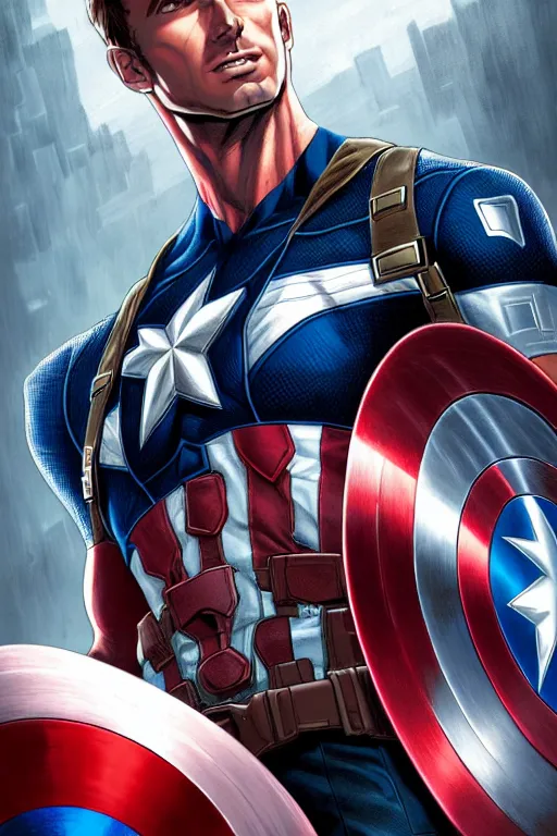 Image similar to captain america, manga cover art, detailed color portrait, artstation trending, 8 k, greg rutkowski