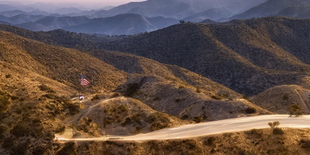 Image similar to let freedom ring from the curvaceous slopes of california. ultrafine highly detailed hyper realistic colorful illustration, unreal engine highly rendered, global illumination, radiant light, intricate and detailed environment