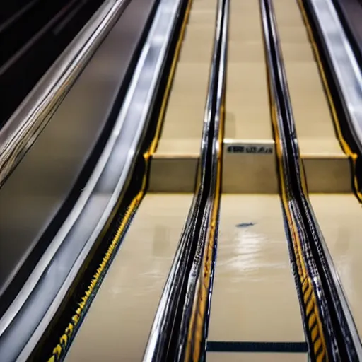 Image similar to close up of a jar of mayonnaise on an escalator. photorealistic, 8 k