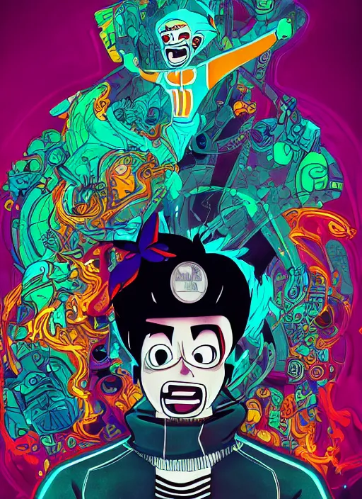 Image similar to portrait of danny phantom, an ultrafine detailed illustration by james jean, intricate linework, bright colors, final fantasy, behance contest winner, vanitas, angular, altermodern, unreal engine 5 highly rendered, global illumination, radiant light, detailed and intricate environment