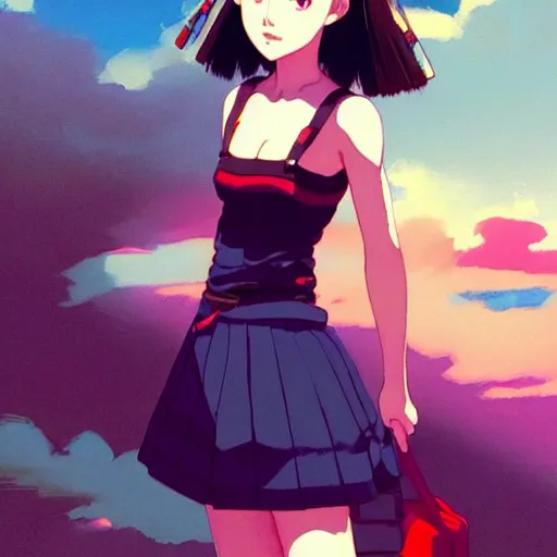 Image similar to a beautiful! boyish! natalie portman alluring gravure! model, wearing japanese school girl outfit with mayan pattern and native style, aztec street fashion, gapmoe yandere grimdark, trending on pixiv fanbox, painted by greg rutkowski makoto shinkai takashi takeuchi studio ghibli, akihiko yoshida