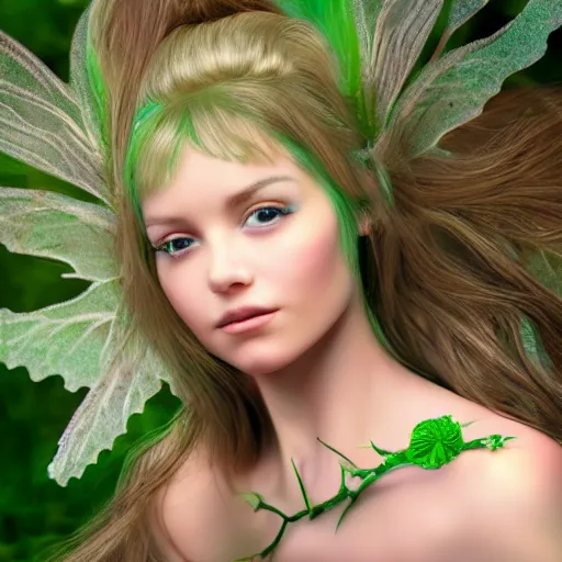 Image similar to portrait of realistic fairy, high detailed face, photo, sharp focus, green eyes, river