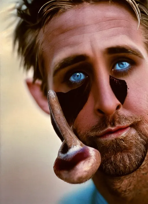 Prompt: portrait of humanoid goose ryan gosling a beak, natural light, sharp, detailed face, magazine, press, photo, steve mccurry, david lazar, canon, nikon, focus