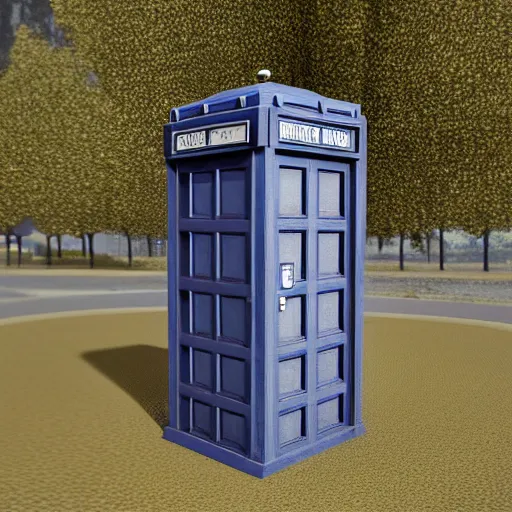 Image similar to a 1 8 2 9 police box is shown on a transparent background, a digital rendering by richard wilson, artstation, photorealism, physically based rendering, rendered in maya, made of wood