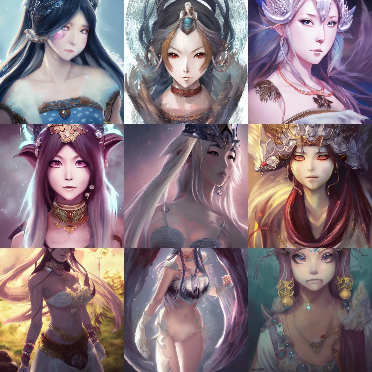 Prompt: An anime portrait of Ssunbiki as a moon goddess from Skyrim, by Stanley Artgerm Lau, WLOP, Rossdraws, James Jean, Andrei Riabovitchev, Marc Simonetti, and Sakimichan, trending on artstation