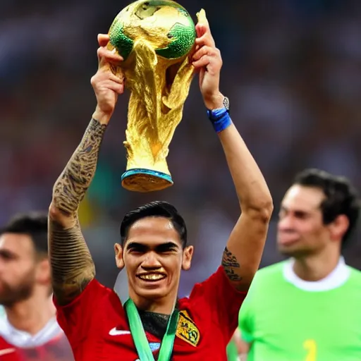 Prompt: james rodrigez holding the world cup