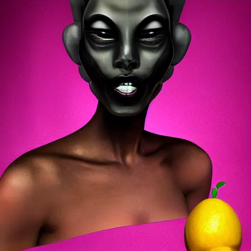 Prompt: digital art, trending on artstation, black alien sucking a lemon