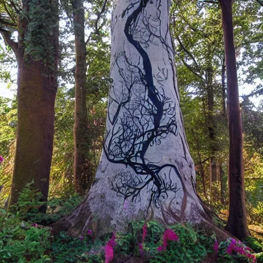 Prompt: tree mural by Charley Case