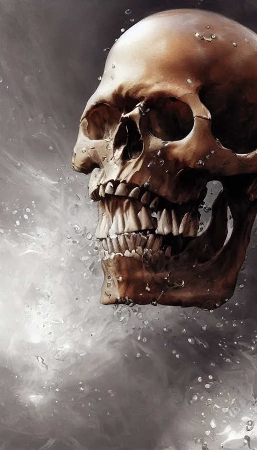 Image similar to highly detailed beautiful photography of a beautifull skull, splash, sharp focus, dynamic lighting, elegant harmony, beauty, masterpiece, by riccardo federici, by craig mullins, by greg tocchini