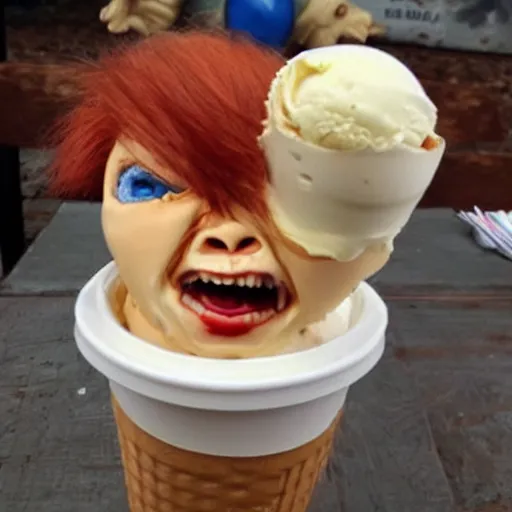 Image similar to screaming chucky doll made of ice cream