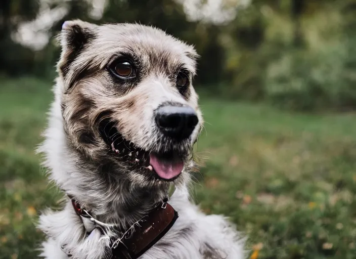 Image similar to portrait photo still of real life brian the dog, 8 k, 8 5 mm, f. 1 4