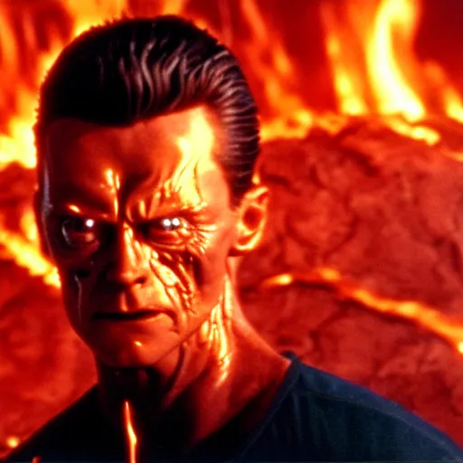 Image similar to t 1 0 0 0 from terminator 2 being molten by magma