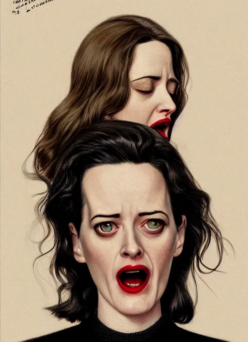 Prompt: twin peaks movie poster art, portrait of a screaming eva green, from scene from twin peaks, clean, simple illustration, nostalgic, domestic, highly detailed, digital painting, artstation, concept art, smooth, sharp focus, illustration, artgerm, donato giancola, joseph christian leyendecker, wlop