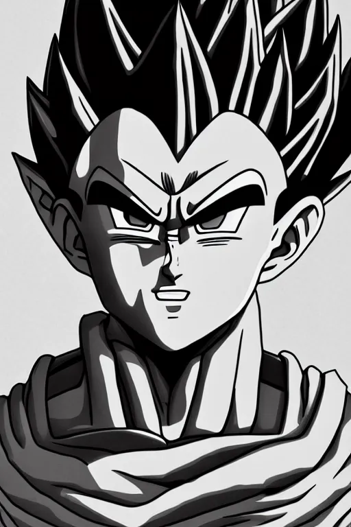 Prompt: prince vegeta, portait, grayscale photography, simple shading, very detailed, dynamic lighting, 4 k 🎨🖌