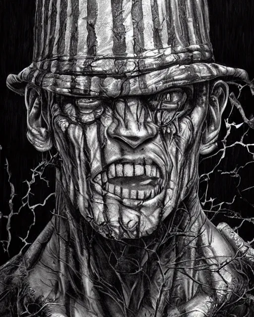 Image similar to freddy kruger, hyper realistic face, horror, fantasy art, in the style of greg rutkowski, intricate, hyper detailed