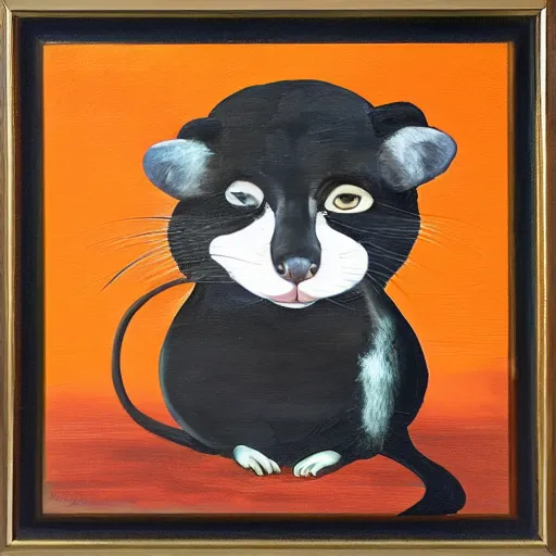 Prompt: danny devito in the form of a possum scaring away cats abstract painting