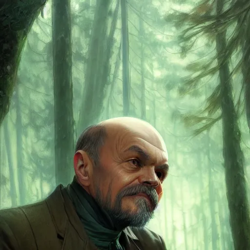 Image similar to photo of davy jones vladimir lenin face in the forest, highly detailed, digital painting, artstation, smooth, sharp focus, illustration, art by artgerm and greg rutkowski and alphonse mucha