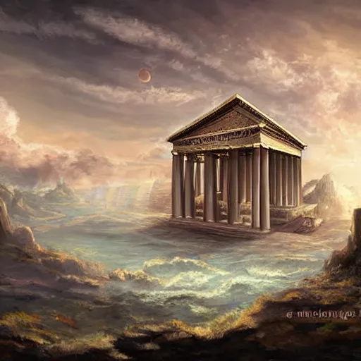 Image similar to a floating pantheon palace in the sky, clouds background, island floating in the sky, epic fantasy style art, fantasy epic digital art