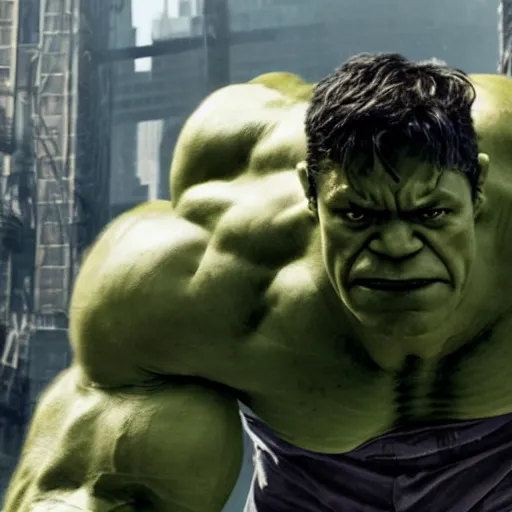 Image similar to film still of Joseph Gordon Levitt as The hulk in new avengers film, 4k