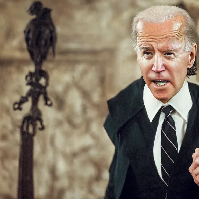 Image similar to Joe Biden as Severus Snape in Harry Potter, film still