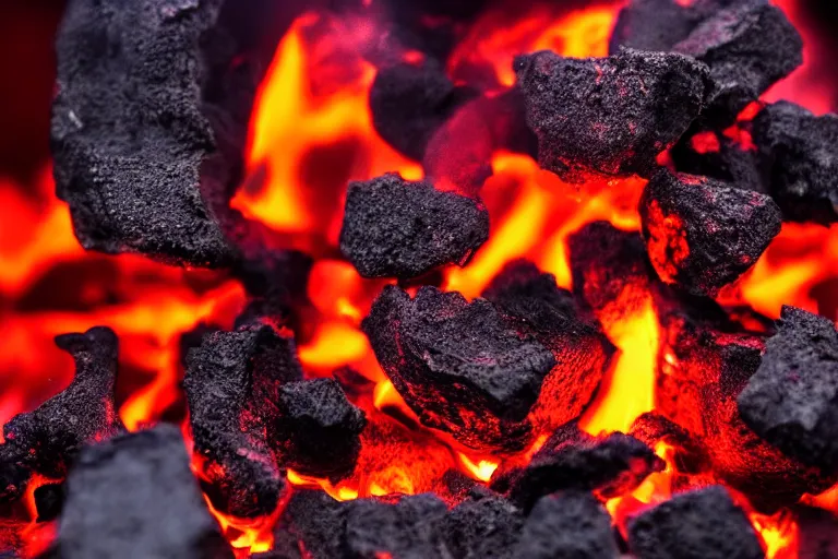 Image similar to smoldering hot black and red coals, closeup macro photo, ultra details,