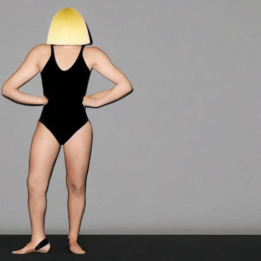 Prompt: sia furler wearing a skin colored leotard full body artistic photoshoot from rear