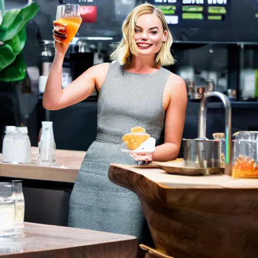 Image similar to margot robbie as a liquid, professional food photography