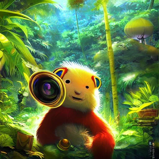 Image similar to disco diffusion painting of teemo in the jungle by makoto shinkai, masterpiece, contest award winner