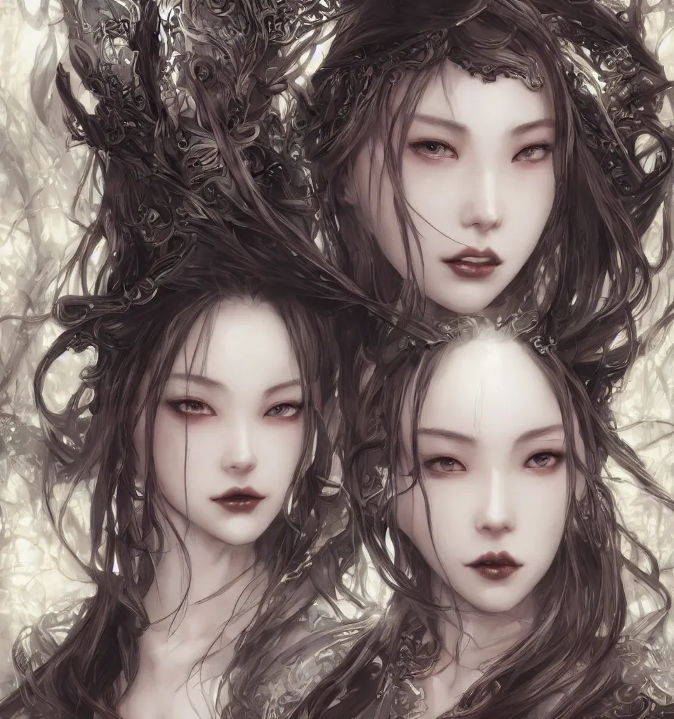 Image similar to a beautiful woman's face, wuxia, artgerm, elegant, concept art, gothic cathedral ， highly detailed, artstation, behance, deviantart, by wlop and ayami kojima, trending ， character concept post - processing