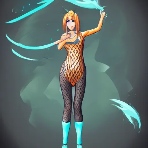 Prompt: A magikarp pokemon fish wearing fishnet leggings and high heels. their head looks like a magikarp pokemon fish. trending on artstation