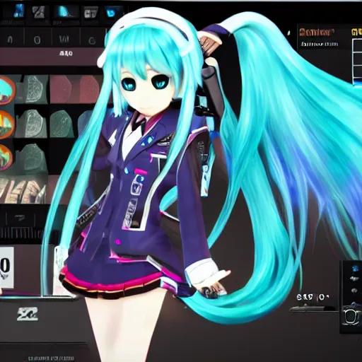 Image similar to hatsune miku in csgo mod, player skin, screenshot