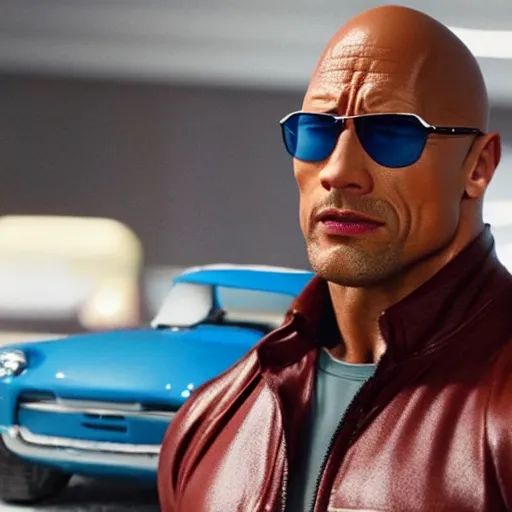 Image similar to a still of dwayne johnson in the movie hotwheels acceleracers