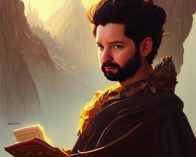 Prompt: a portrait of alexis ohanian as a wizard, deep focus, d & d, fantasy, intricate, elegant, highly detailed, digital painting, artstation, concept art, matte, sharp, illustration, hearthstone, art by artgerm and greg rutkowski and alphonse mucha