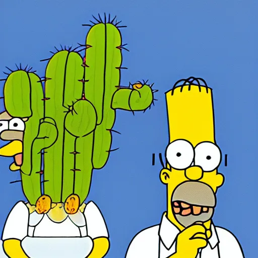 Prompt: Homer Simpson eats a cactus sandwich