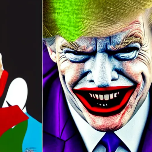 Image similar to donald trump as the Joker, 4k, highly detailed