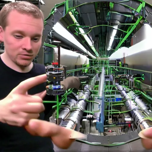 Image similar to Linus from Linus Tech Tips showing how to put together a super-collider