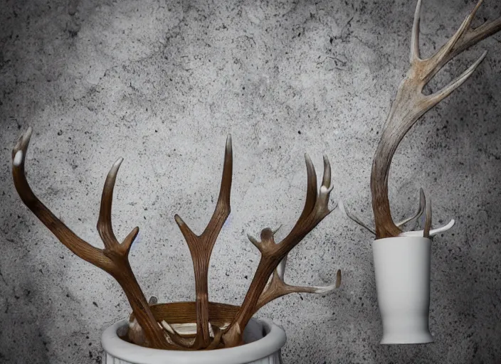 Image similar to a large styrofoam cup with four point antlers growing out of it, photography, high definition