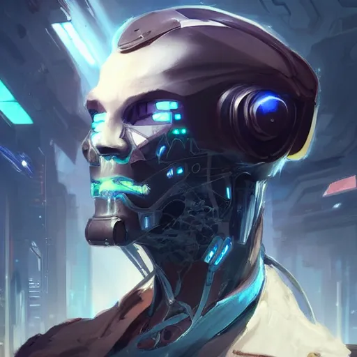 Image similar to portrait of a handsome cybernetic male, cyberpunk concept art by pete mohrbacher and artgerm and wlop and greg rutkowski and deathburger, digital art, highly detailed, intricate, sci-fi, sharp focus, Trending on Artstation HQ, deviantart, unreal engine 5, 4K UHD image