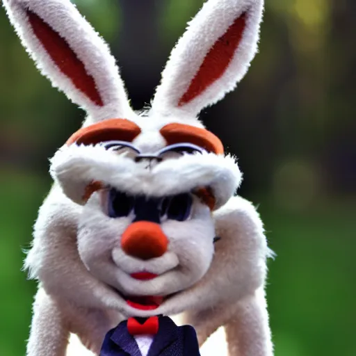 Prompt: a professional photo of bugs bunny as if he was real, f / 1. 4, 9 0 mm